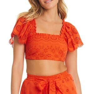 Red Carter Eyelet Coverup Crop Top Size S